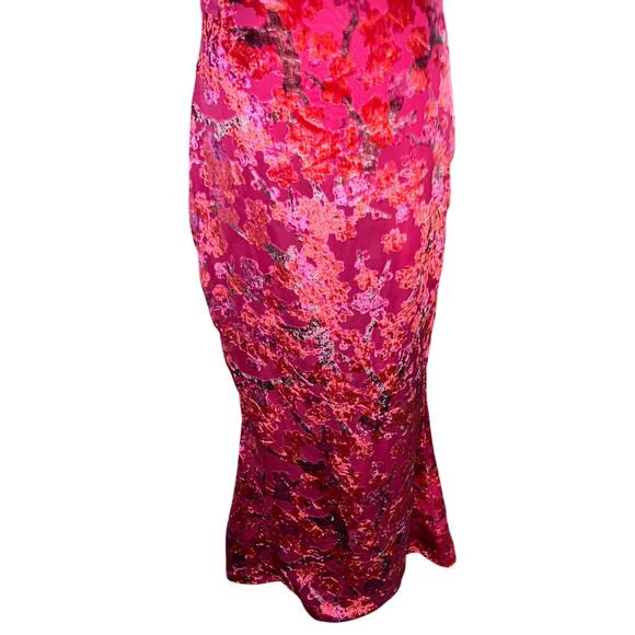 Boohoo Pink Devore‎ Velvet Floral Cowl Neck Maxi Dress Size 4 Y2K Wedding EUC - Picture 5 of 16